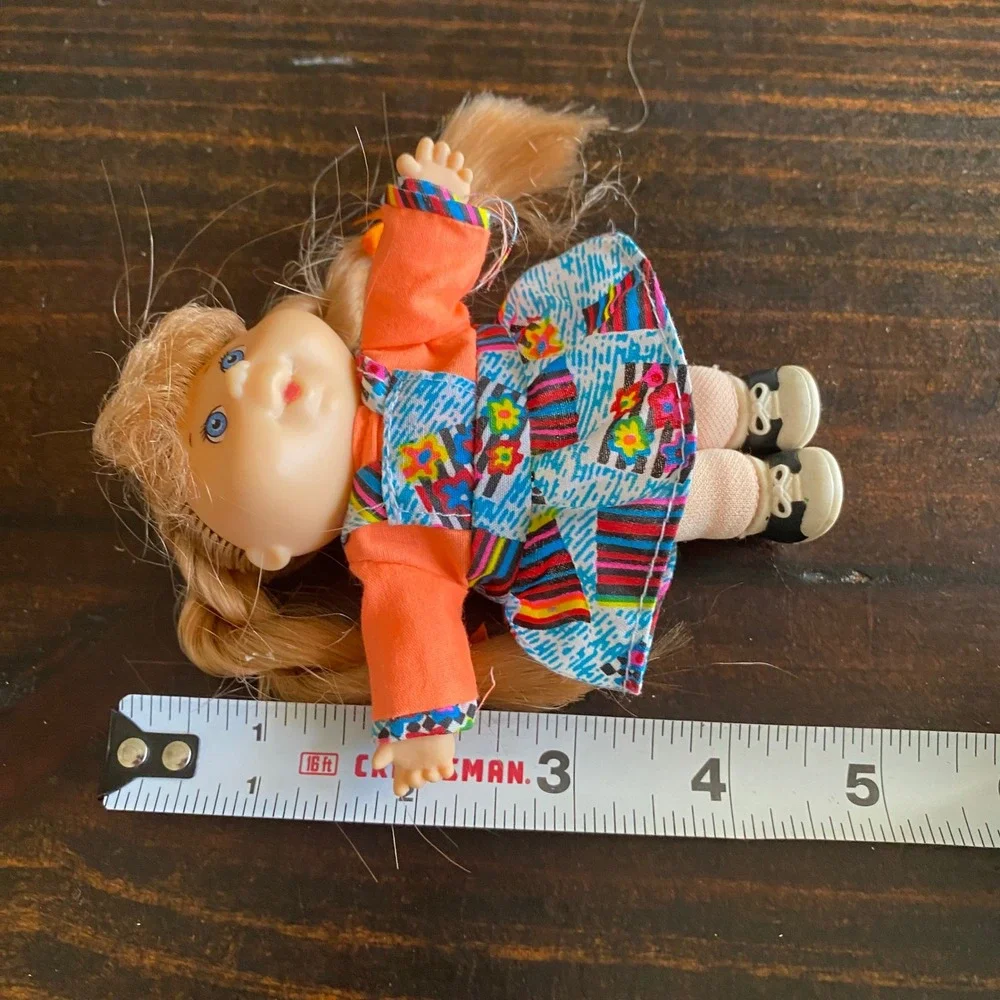 Vintage 1995 Cabbage‎ Patch Kids Mini Doll Blonde Pigtails Orange Overalls 5